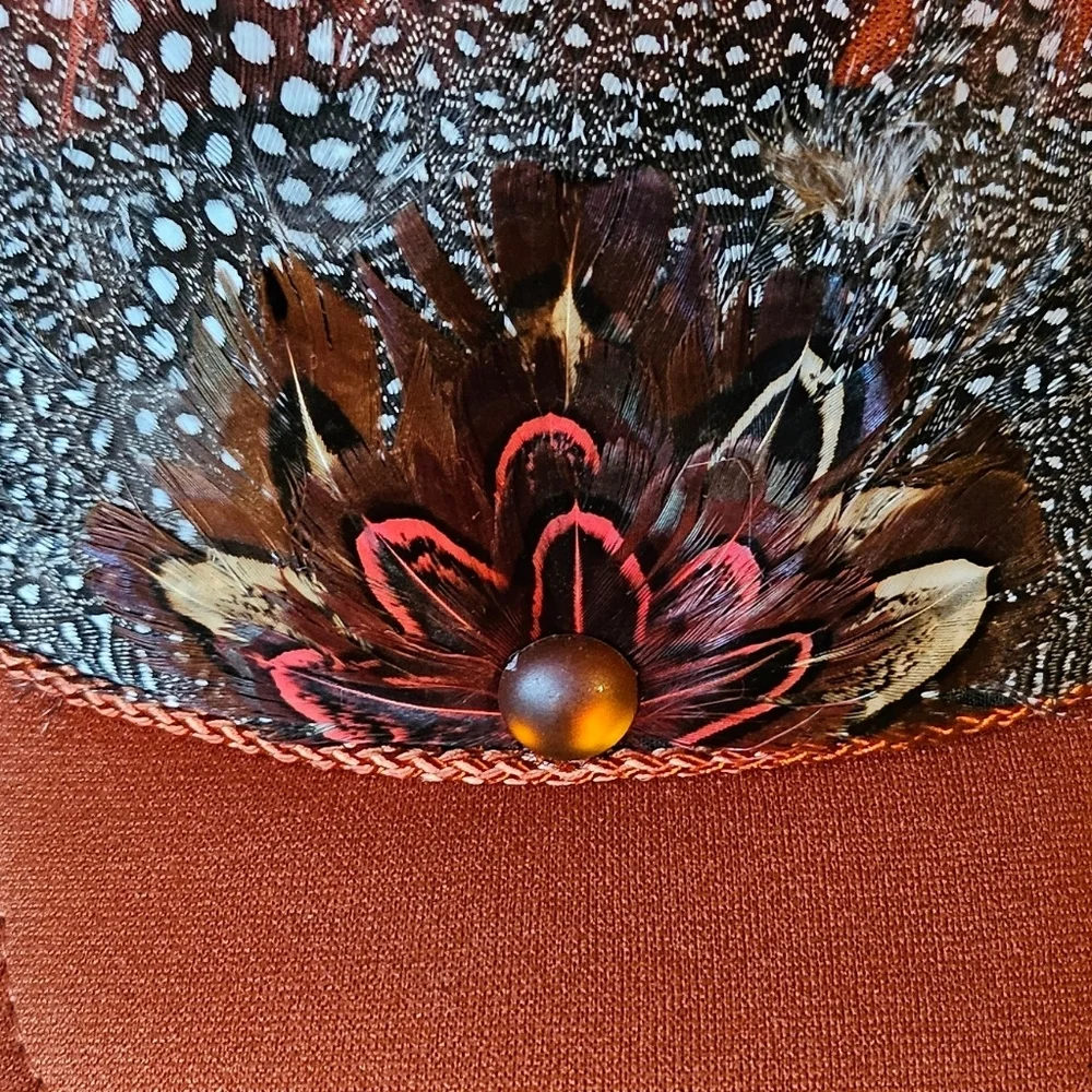 NWT Texas Orange Feather crown custom trucker hats